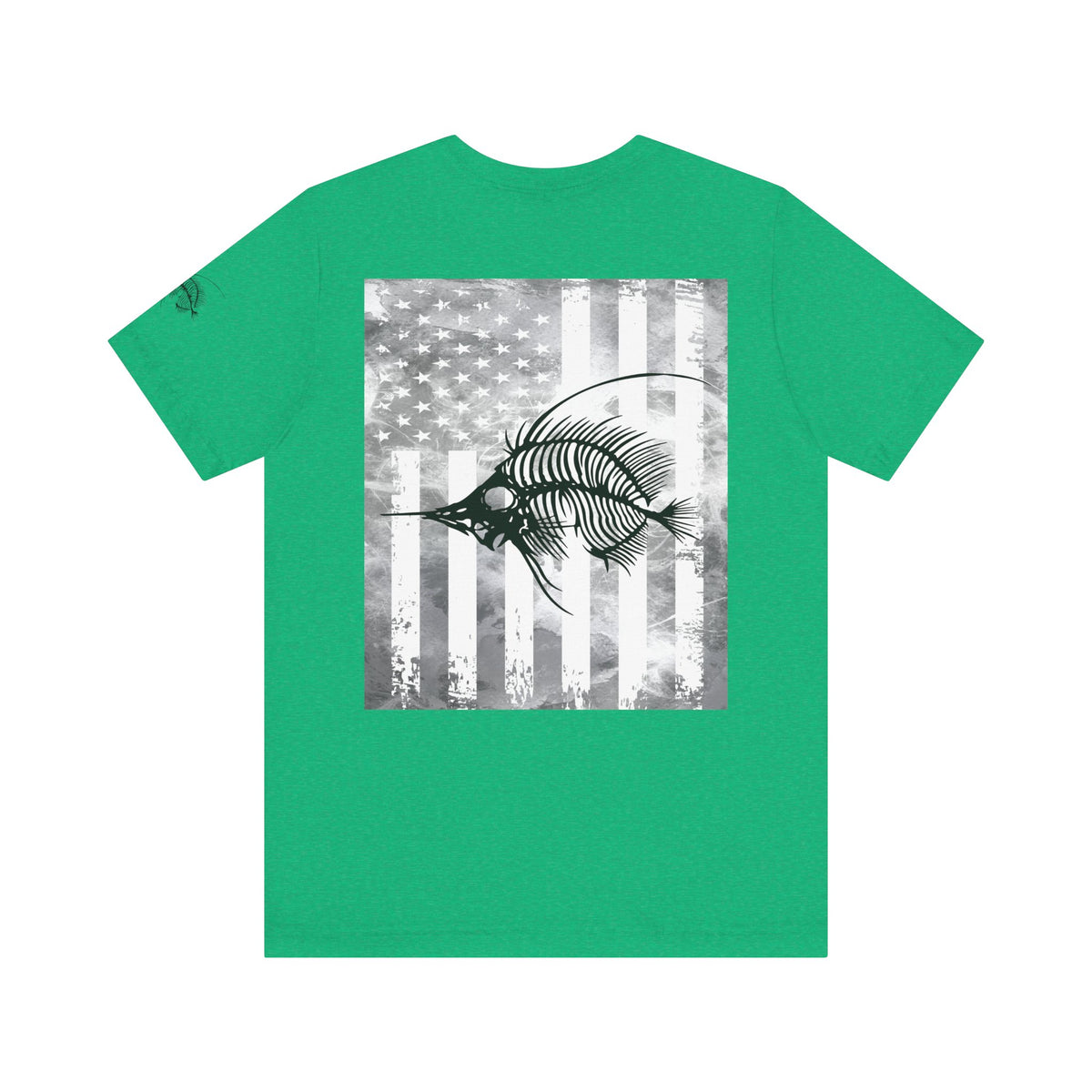 Fish Skeleton Grunge American Flag Tee, Patriotic USA Shirt, Vintage American Flag