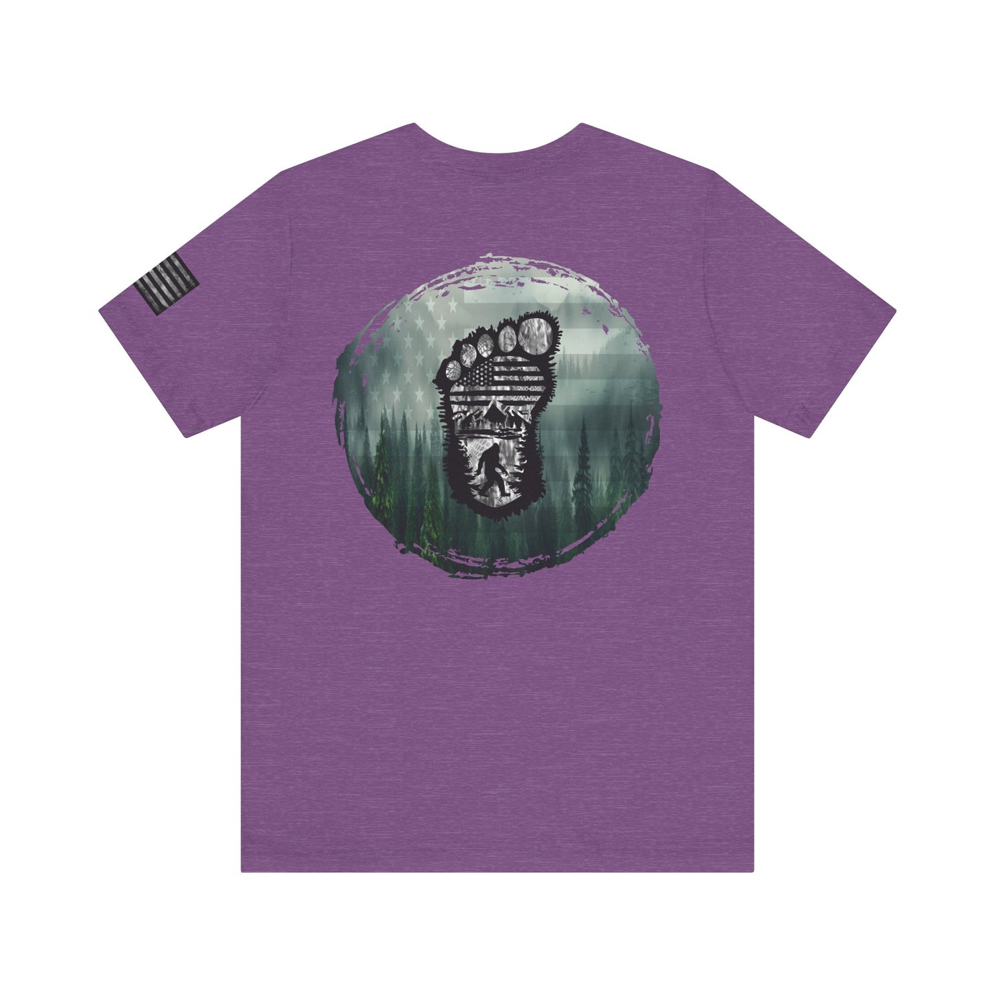Bigfoot American Flag Camo Tee, Sasquatch Patriotic Shirt, Unisex Graphic Tee, Outdoor Adventure Top, Men's Women's Tee