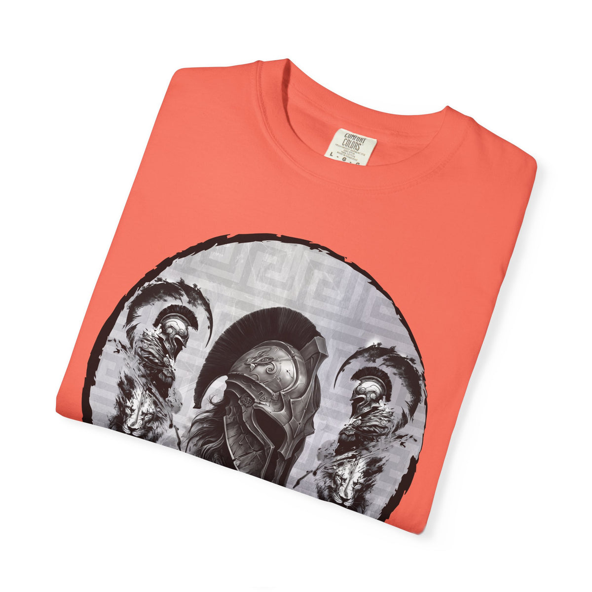 Spartan Warrior T-Shirt – Greek Helmet Circle Design Front & Spear Back | Warrior Graphic Tee