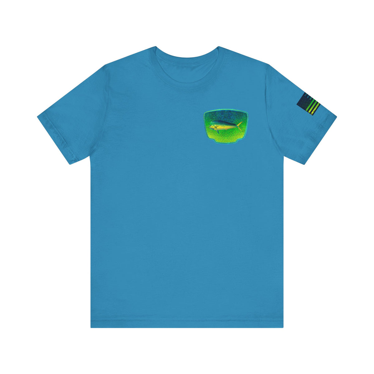 Bright Mahi Mahi Fish Skin Badge Tee – Bold Saltwater Fishing Shirt for Ocean Lovers
