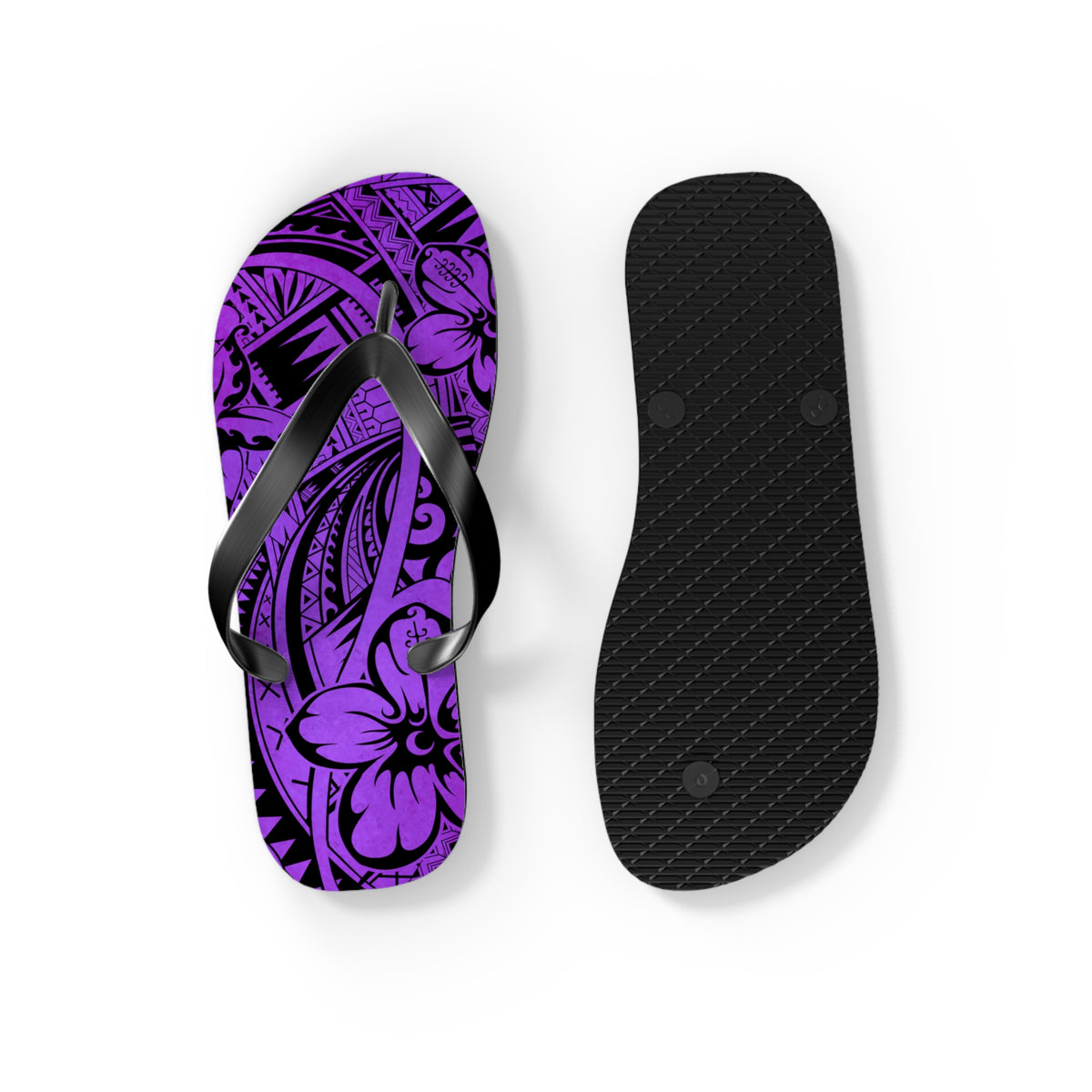 Polynesian Purple Floral Flip Flops, Summer Sandals, Beach Footwear, Vacation Essentials, Casual Footwear