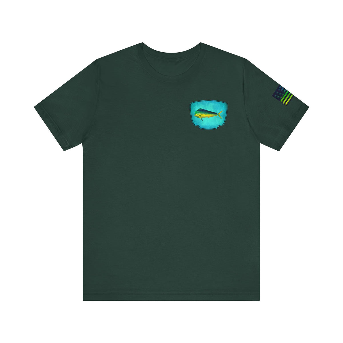 Vibrant Mahi Mahi Badge Tee – Ocean-Inspired Saltwater Fishing Shirt for Men