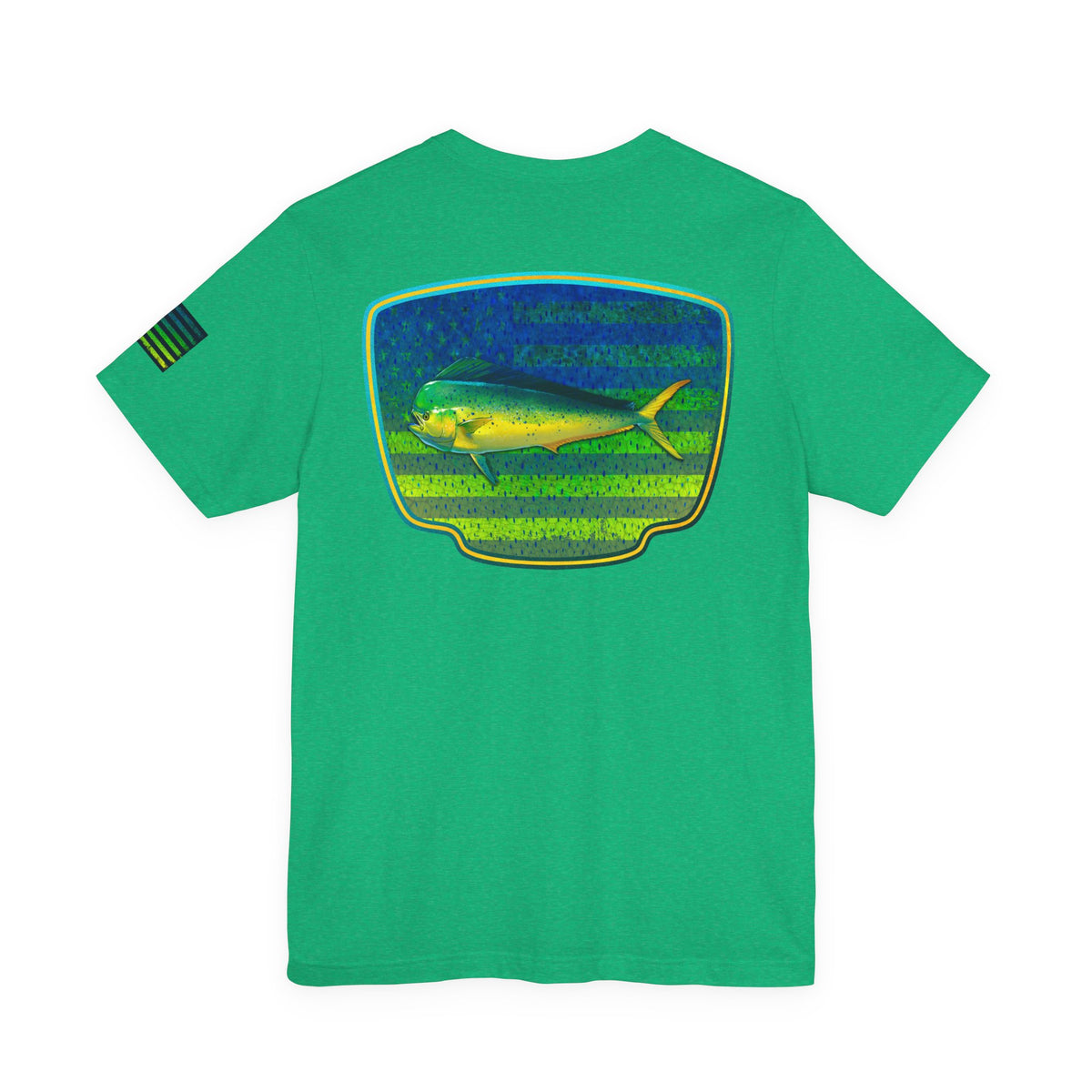 Patriotic Mahi Mahi Flag T-Shirt – Bold Saltwater Fishing Graphic Tee