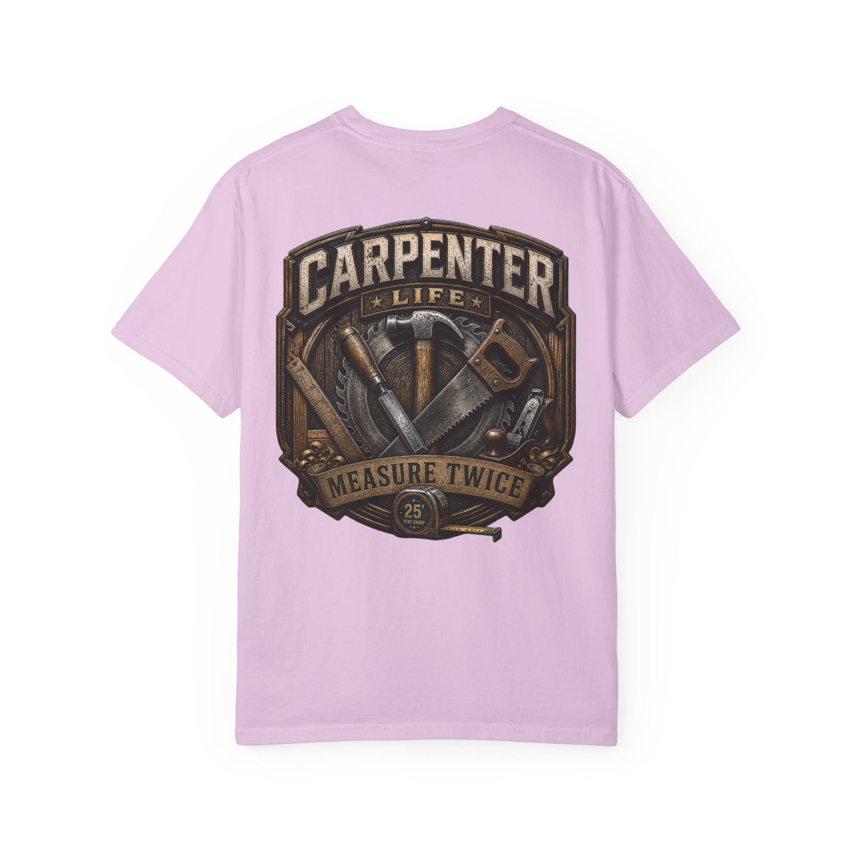 Carpenter Life T-Shirt – 'Measure Twice' Vintage Tool Emblem
