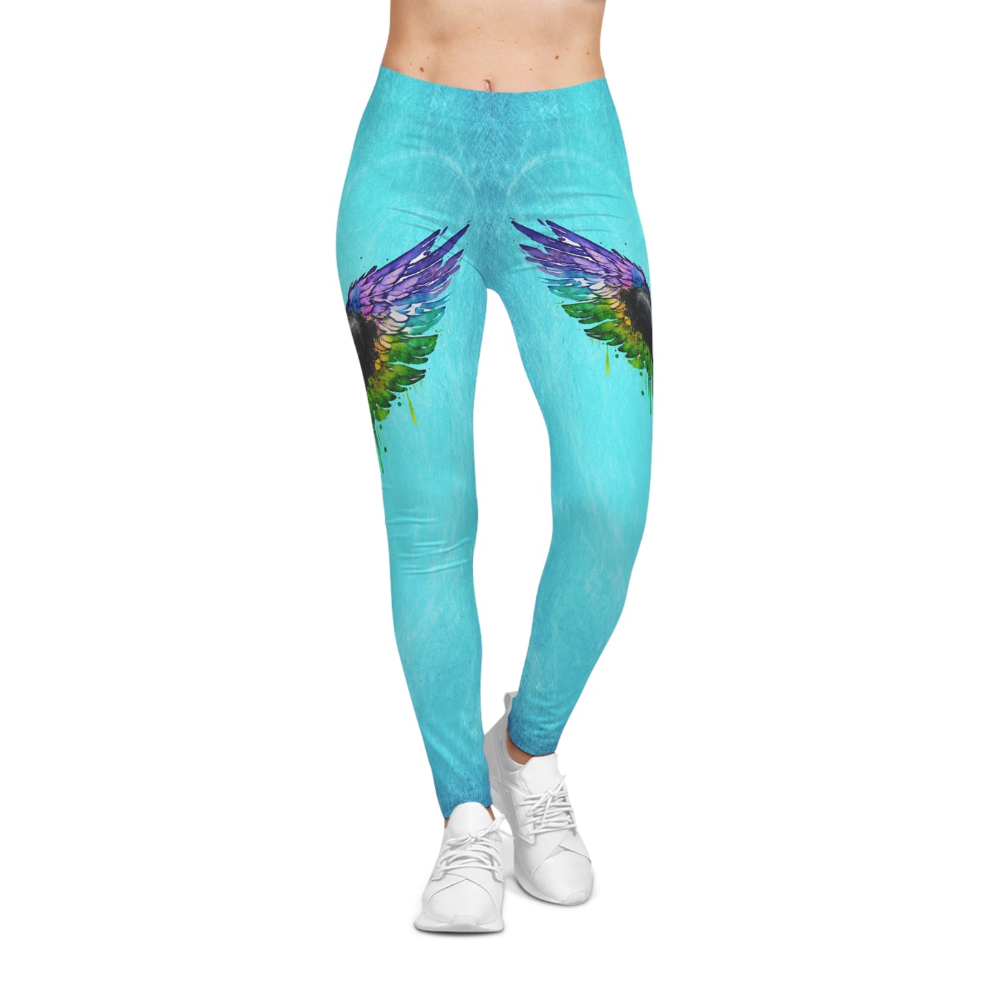 Aqua Rainbow Wing Leggings — Women's Colorful Angel Wings Full-Print Leggings