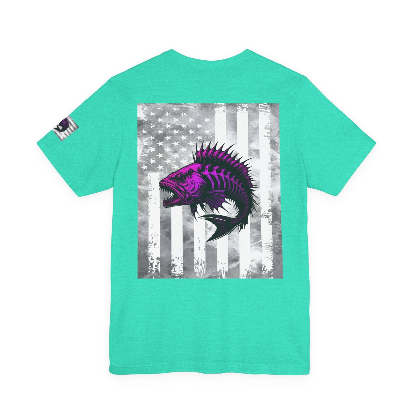Fish Grunge American Flag Tee, Patriotic USA Shirt, Vintage American Flag