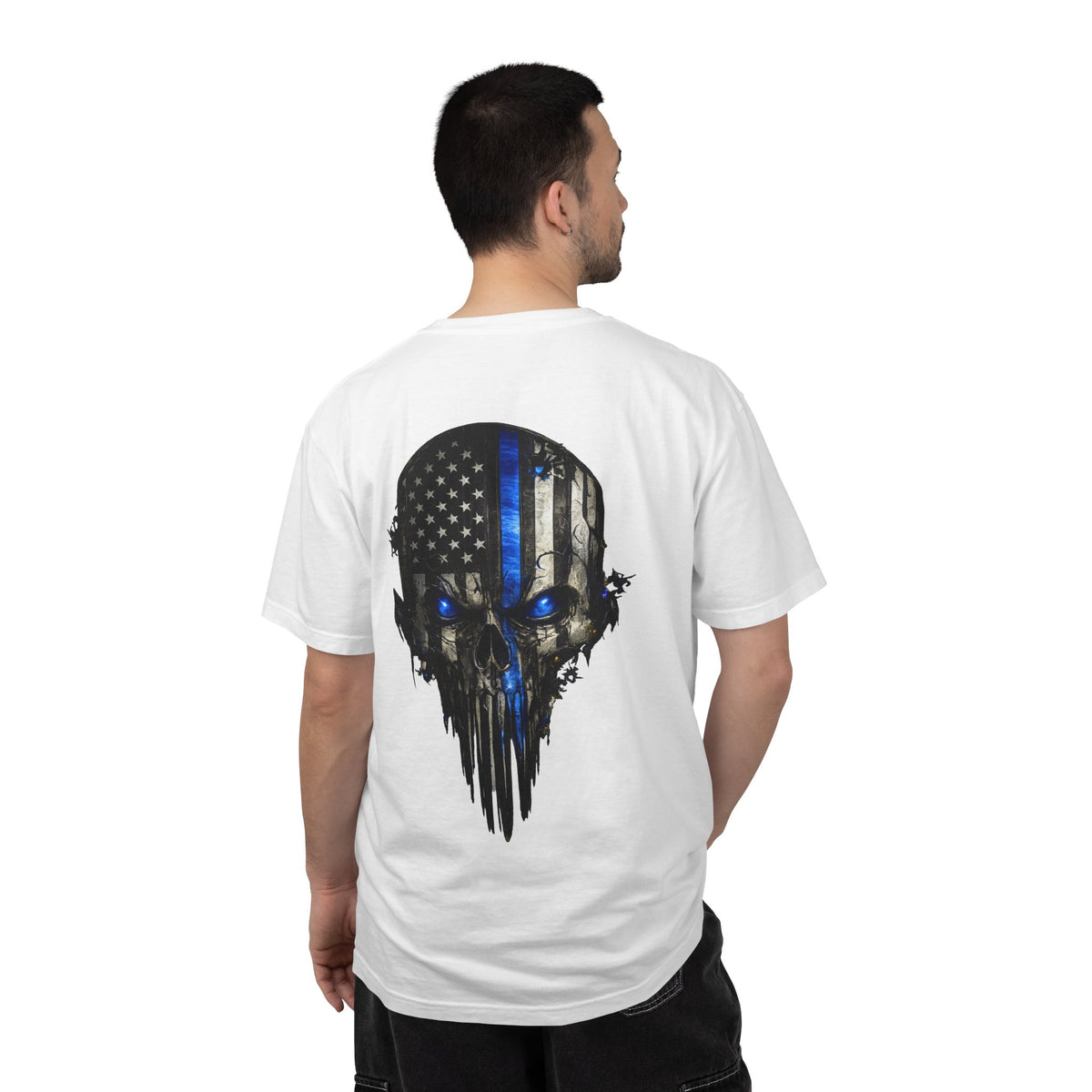 Thin Blue Line Skull T-Shirt — American Flag Police Support Tee