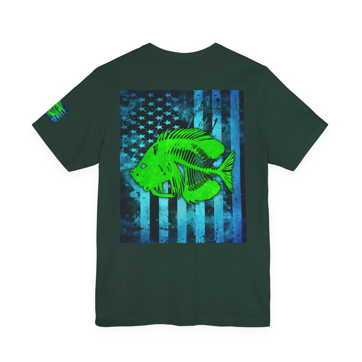 Green Pearch Angler Grunge American Flag Tee, Patriotic USA Shirt, Vintage American Flag