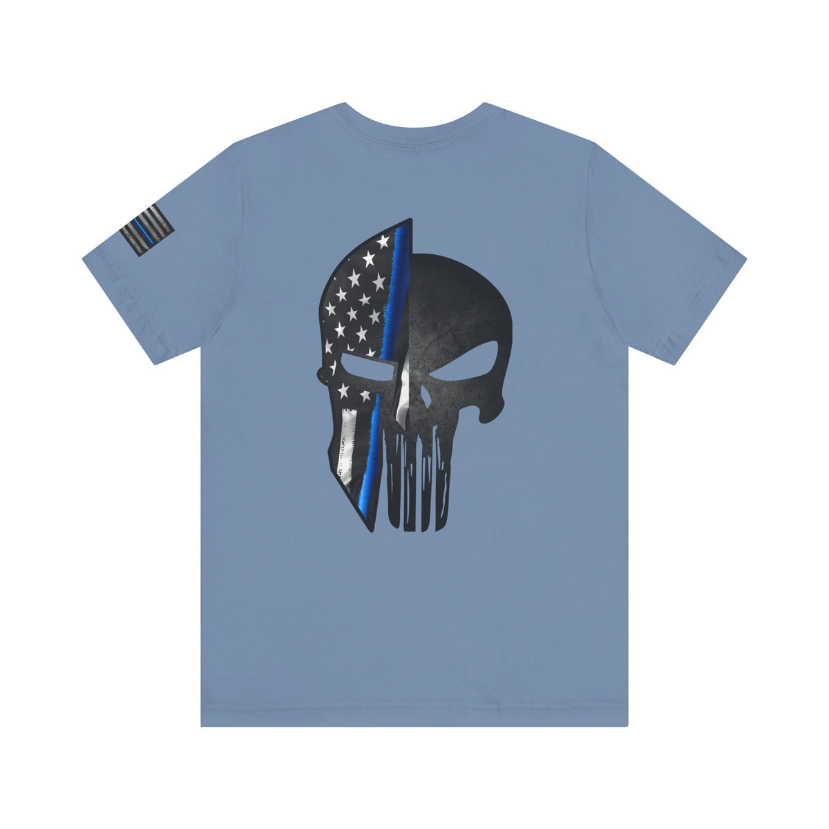 Grunge Spartan Helmet Thin Blue Line American Flag T-Shirt – Honor & Valor Police Tribute Tee