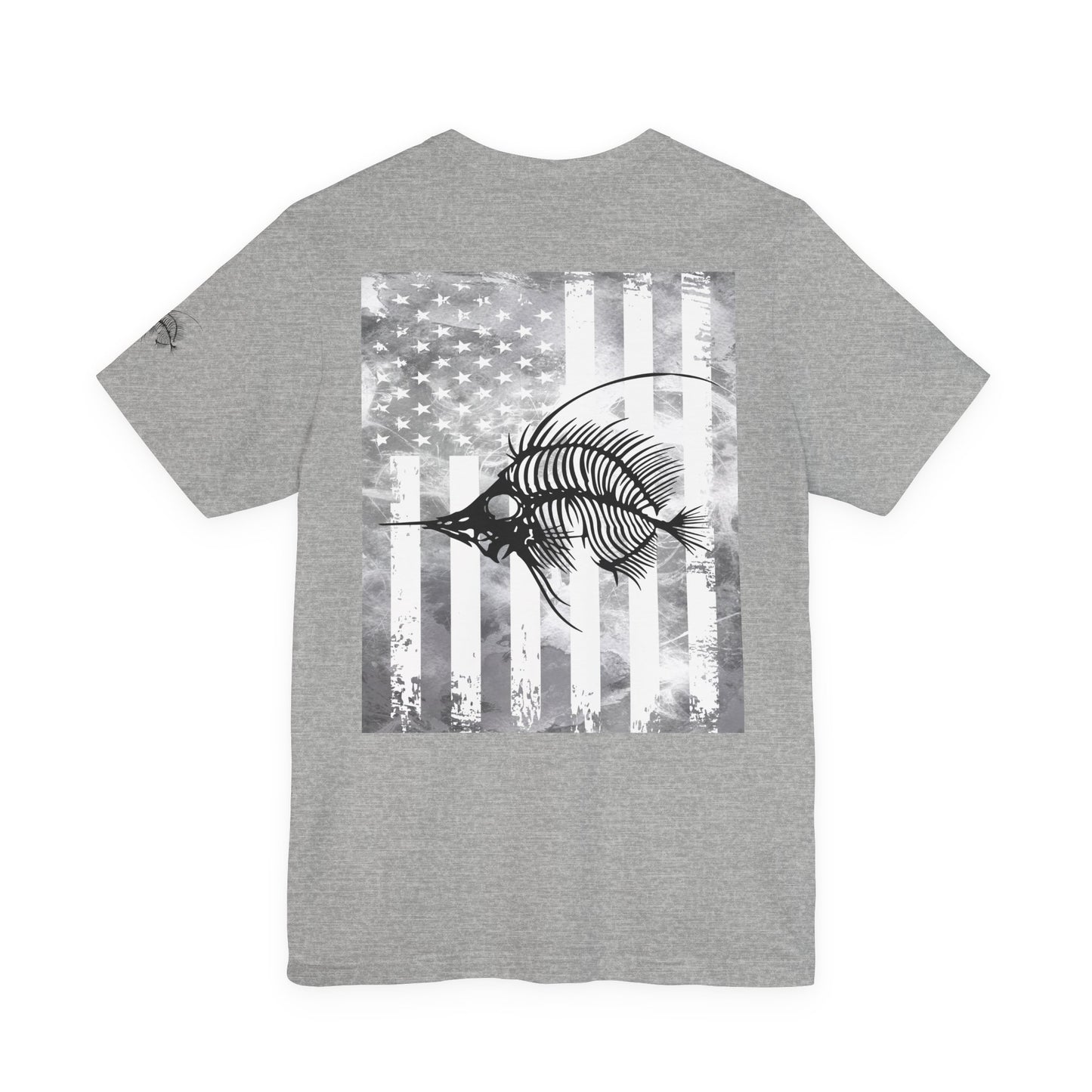 Fish Skeleton Grunge American Flag Tee, Patriotic USA Shirt, Vintage American Flag