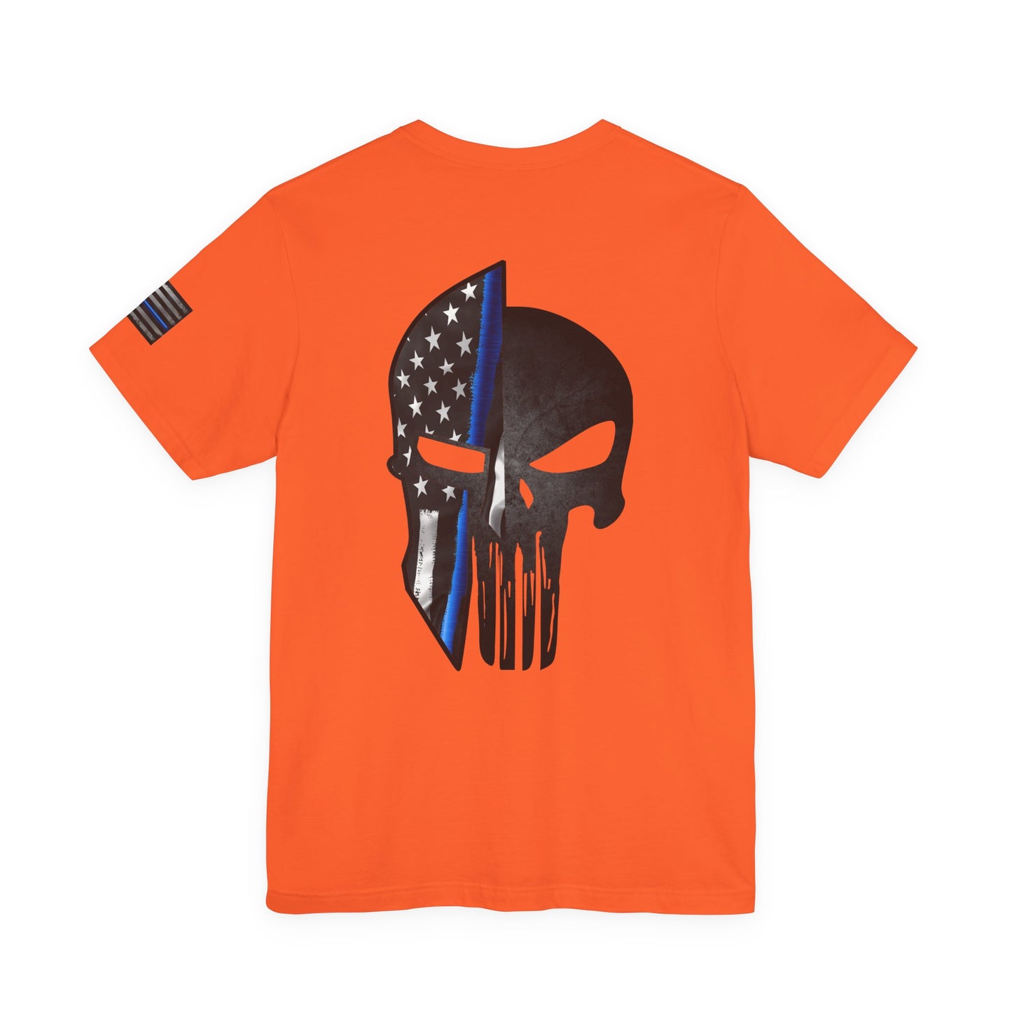 Grunge Spartan Helmet Thin Blue Line American Flag T-Shirt – Honor & Valor Police Tribute Tee