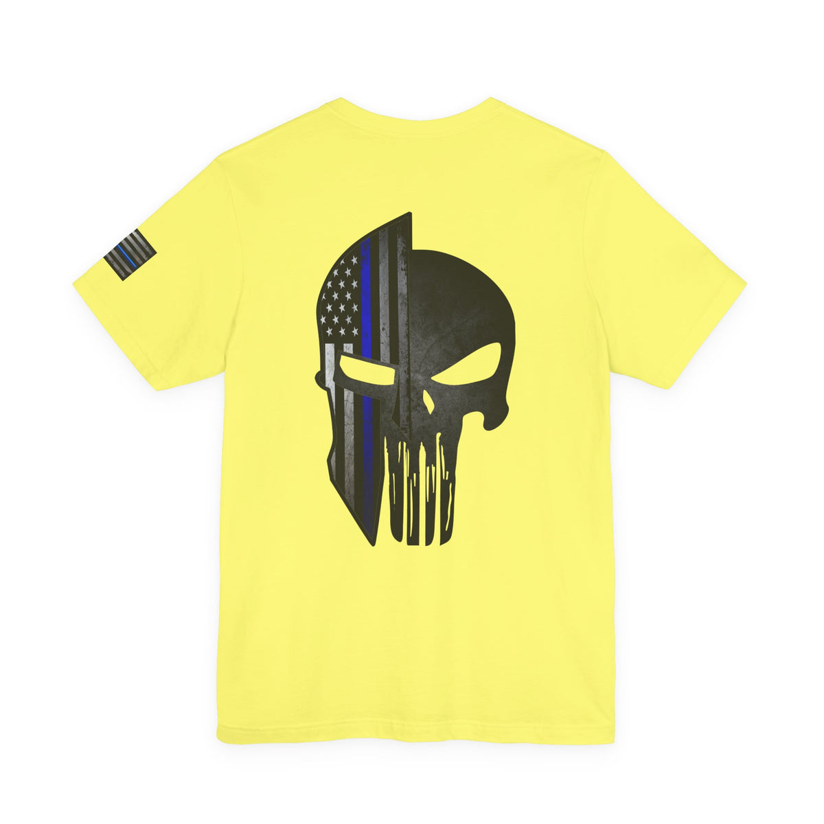 Grunge Stone Spartan Thin Blue Line American Flag T-Shirt – Honor & Valor Police Tribute Tee