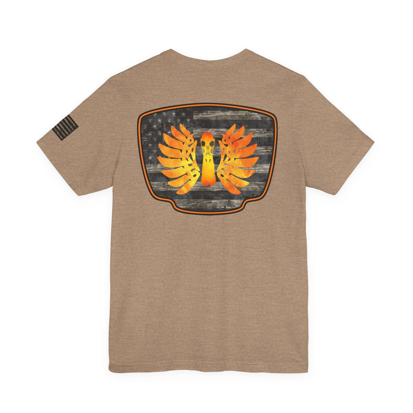 Duck Hunt Badge T-Shirt – Mossy Camo Print, Crossed Guns & Duck Skull Graphic