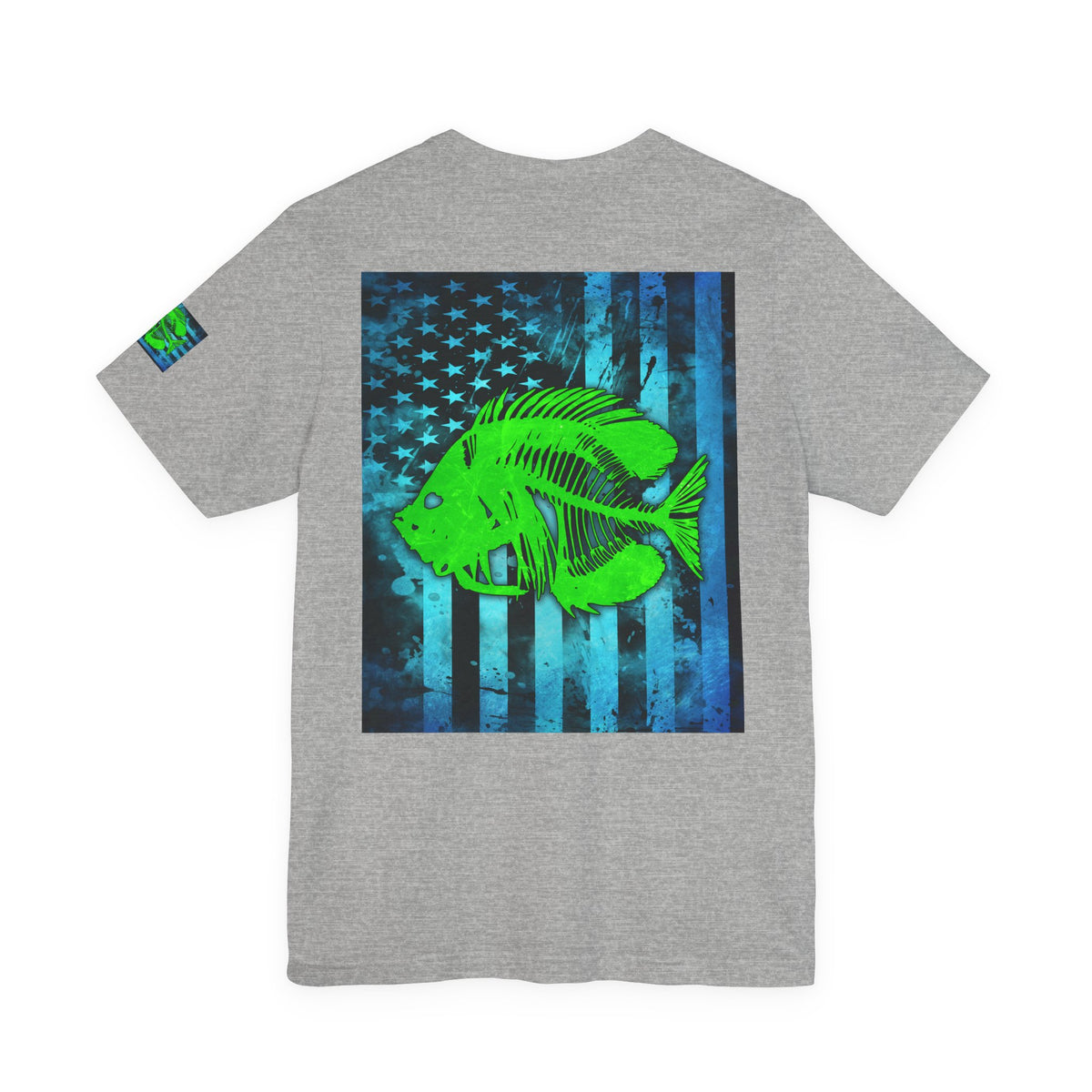 Green Pearch Angler Grunge American Flag Tee, Patriotic USA Shirt, Vintage American Flag