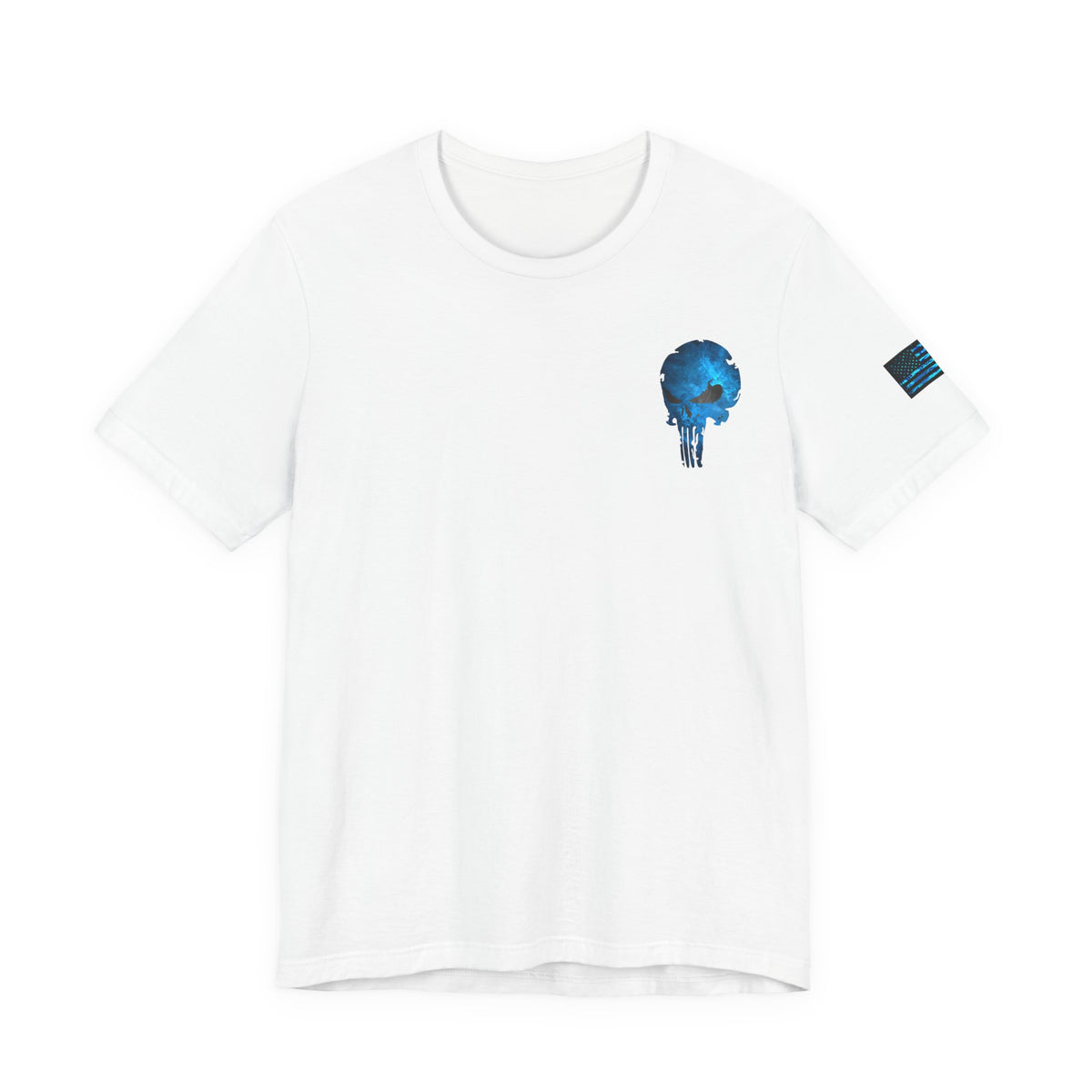Blue Grunge Punisher Skull – Neon Grunge Vigilante Graphic for Shirts, Decals & Prints