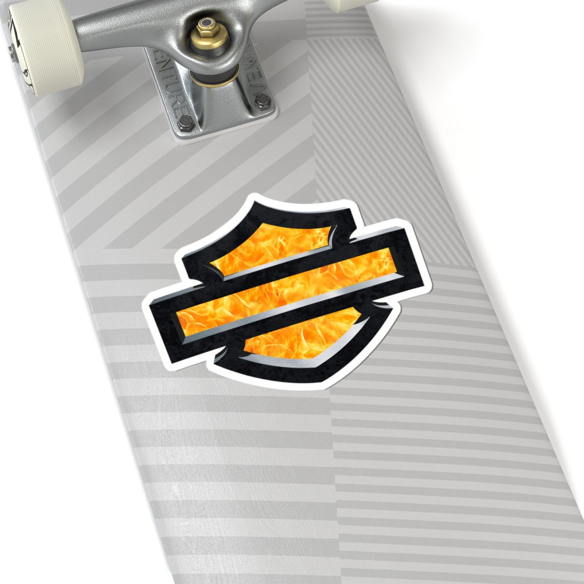 Flaming HD Shield Sticker | Bold Black and Fire Motorcycle Emblem for Bikes, Helmets, and Gear, ArtKiss-Cut Stickers