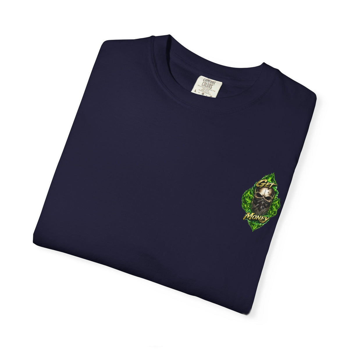 Get Money Skull Graphic Tee – Green Flame Dollar Sign Hustle Streetwear Shirt