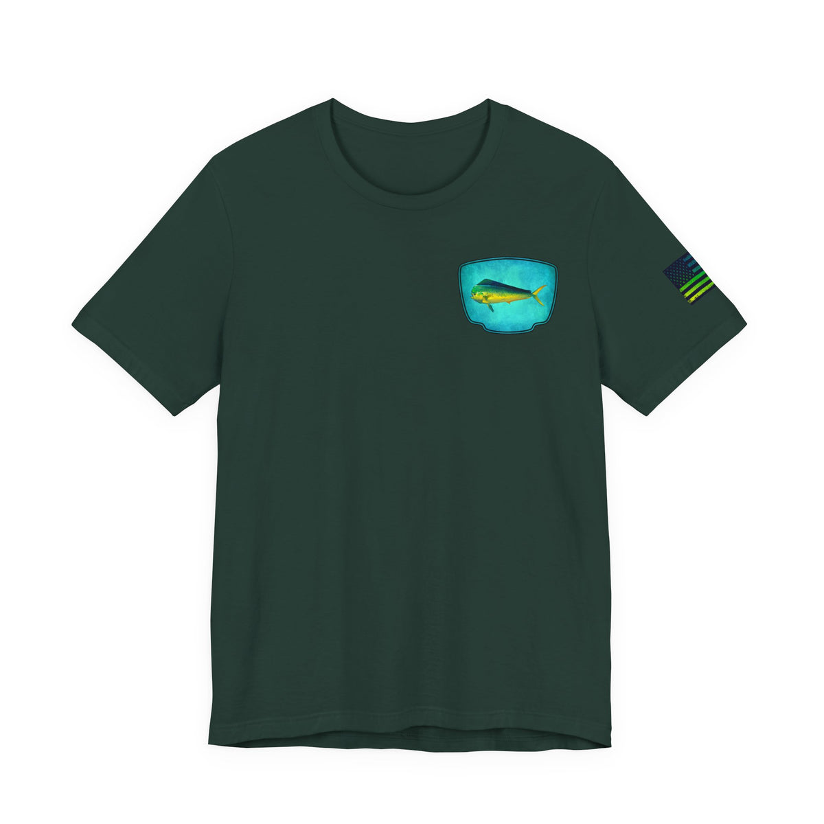 Vibrant Mahi Mahi Badge Tee – Ocean-Inspired Saltwater Fishing Shirt for Men