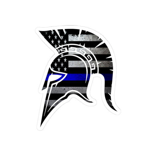 Spartan Warrior Helmet Thin Blue Line Police Support Sticker ArtKiss-Cut Stickers