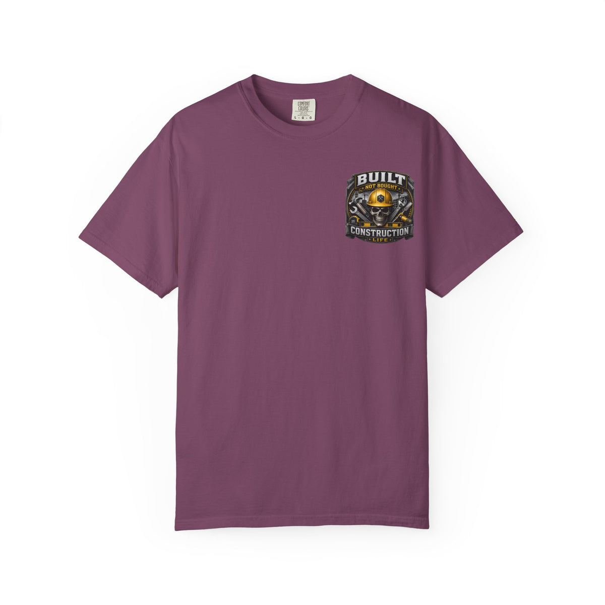 Construction Life T-Shirt — "Built Not Bought" Skull & Hard Hat Crew Tee
