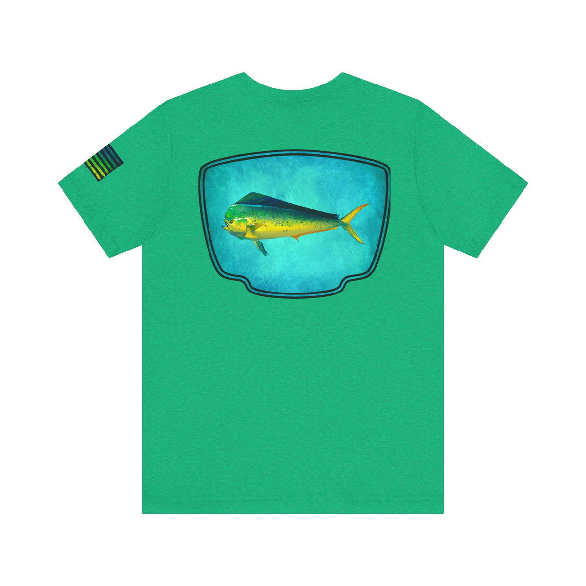Vibrant Mahi Mahi Badge Tee – Ocean-Inspired Saltwater Fishing Shirt for Men