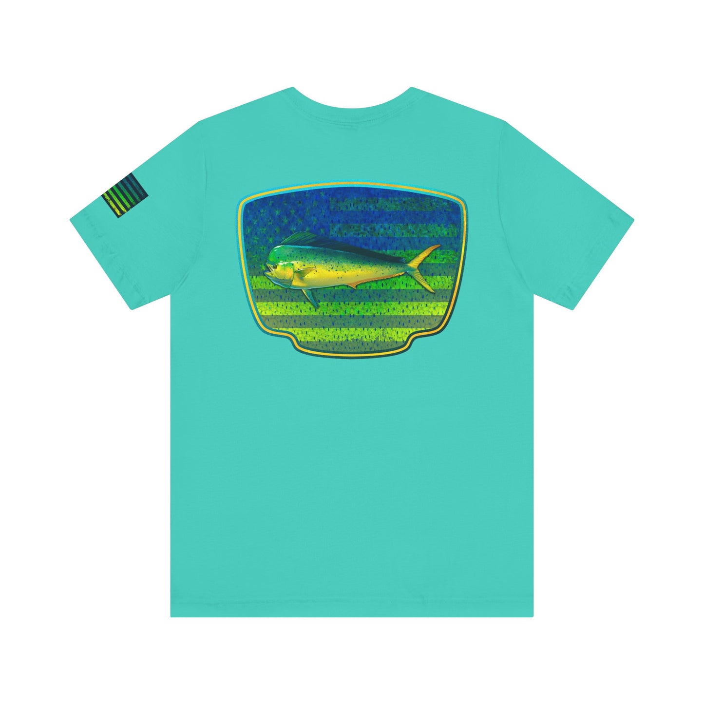 Patriotic Mahi Mahi Flag T-Shirt – Bold Saltwater Fishing Graphic Tee