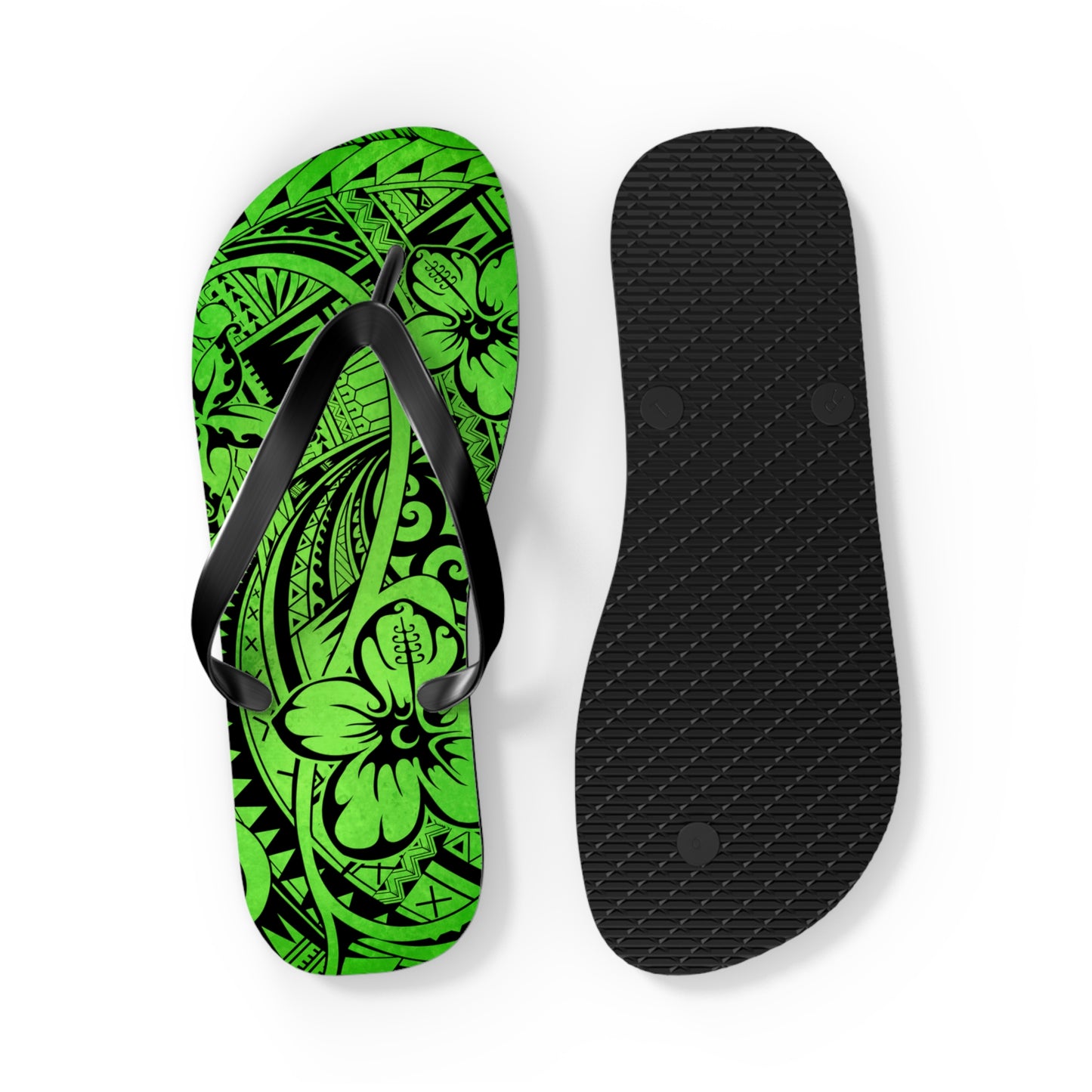 Polynesian Green Flip Flops - Summer Beach Sandals, Vacation Footwear, Poolside Essentials, Outdoor Fun, Tropical Style