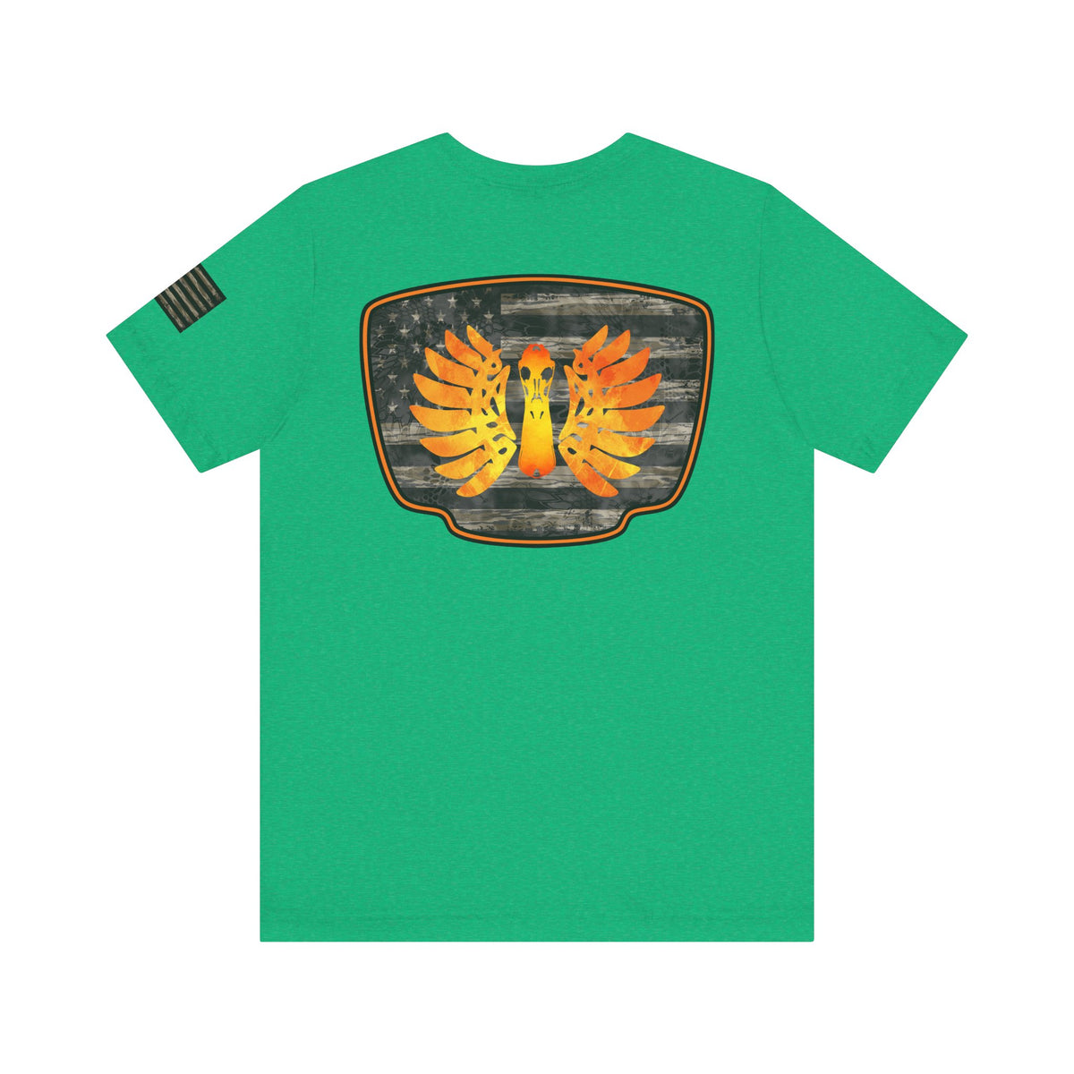 Duck Hunt Badge T-Shirt – Mossy Camo Print, Crossed Guns & Duck Skull Graphic