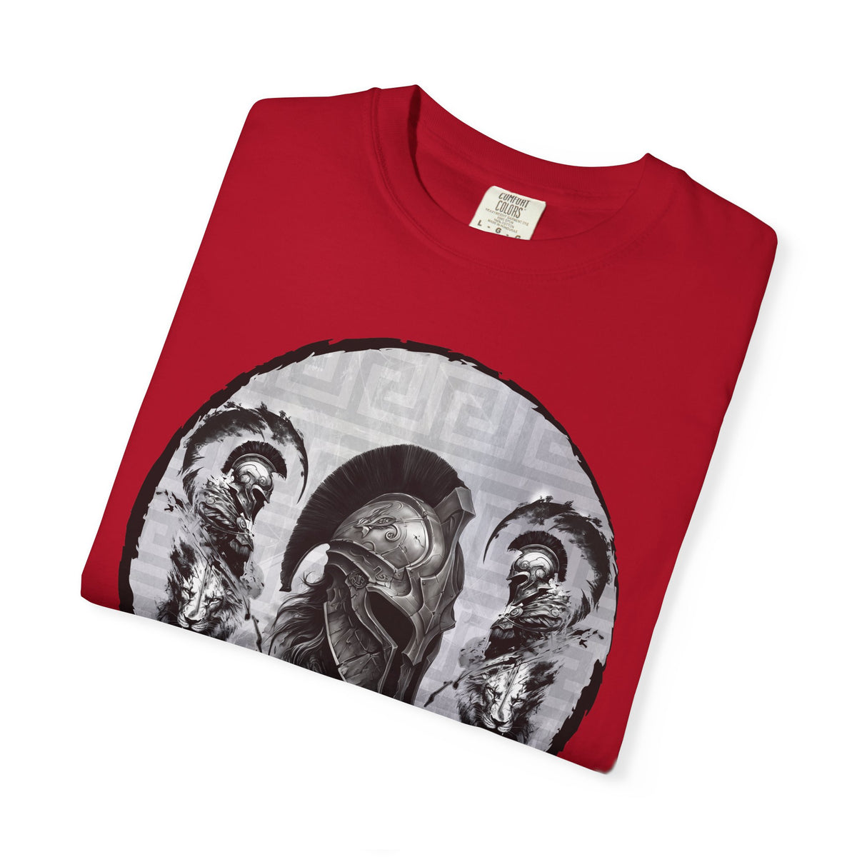 Spartan Warrior T-Shirt – Greek Helmet Circle Design Front & Spear Back | Warrior Graphic Tee