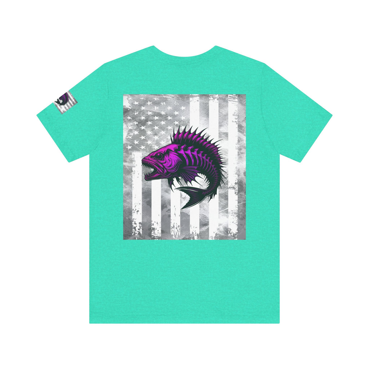 Fish Grunge American Flag Tee, Patriotic USA Shirt, Vintage American Flag