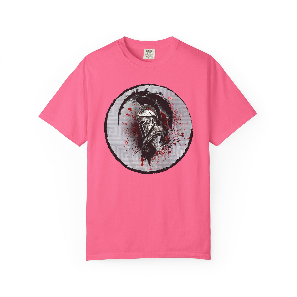 Spartan Warrior T-Shirt – Greek Helmet Circle Design Front & Spear Back | Warrior Graphic Tee