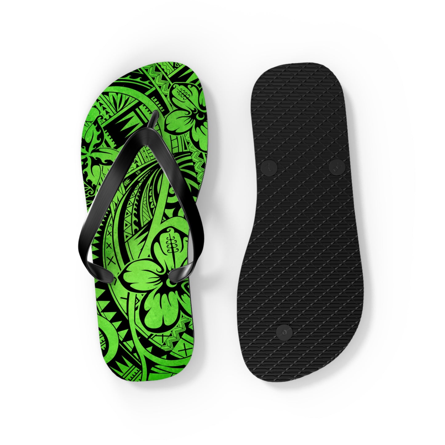 Polynesian Green Flip Flops - Summer Beach Sandals, Vacation Footwear, Poolside Essentials, Outdoor Fun, Tropical Style