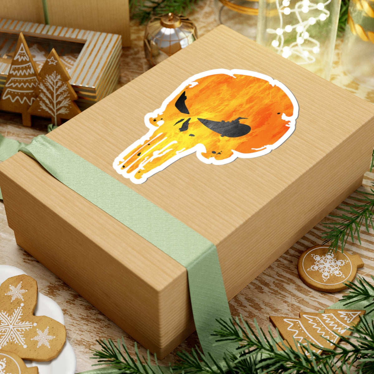 Distressed Fire Skull Warrior Sticker – Bold Urban Graphic for Laptops, Water Bottles & More