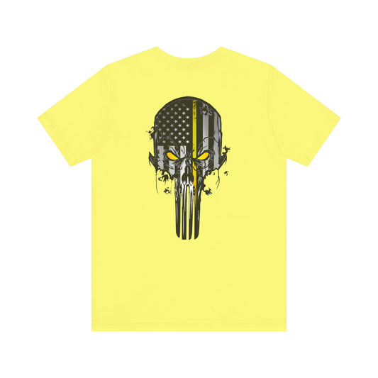 Thin Yellow Line American Flag Skull Tee