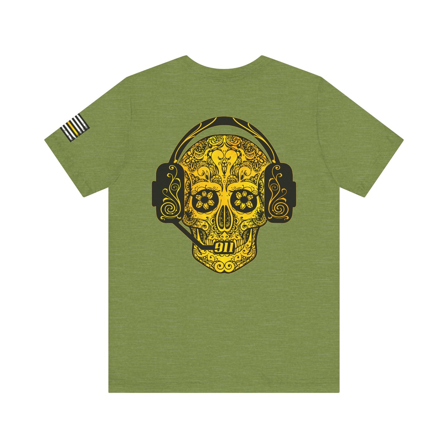 911 Dispatcher Sugar Skull Unisex Tee, Dispatcher Gift, Day of the Dead Shirt, Thin Gold Line,