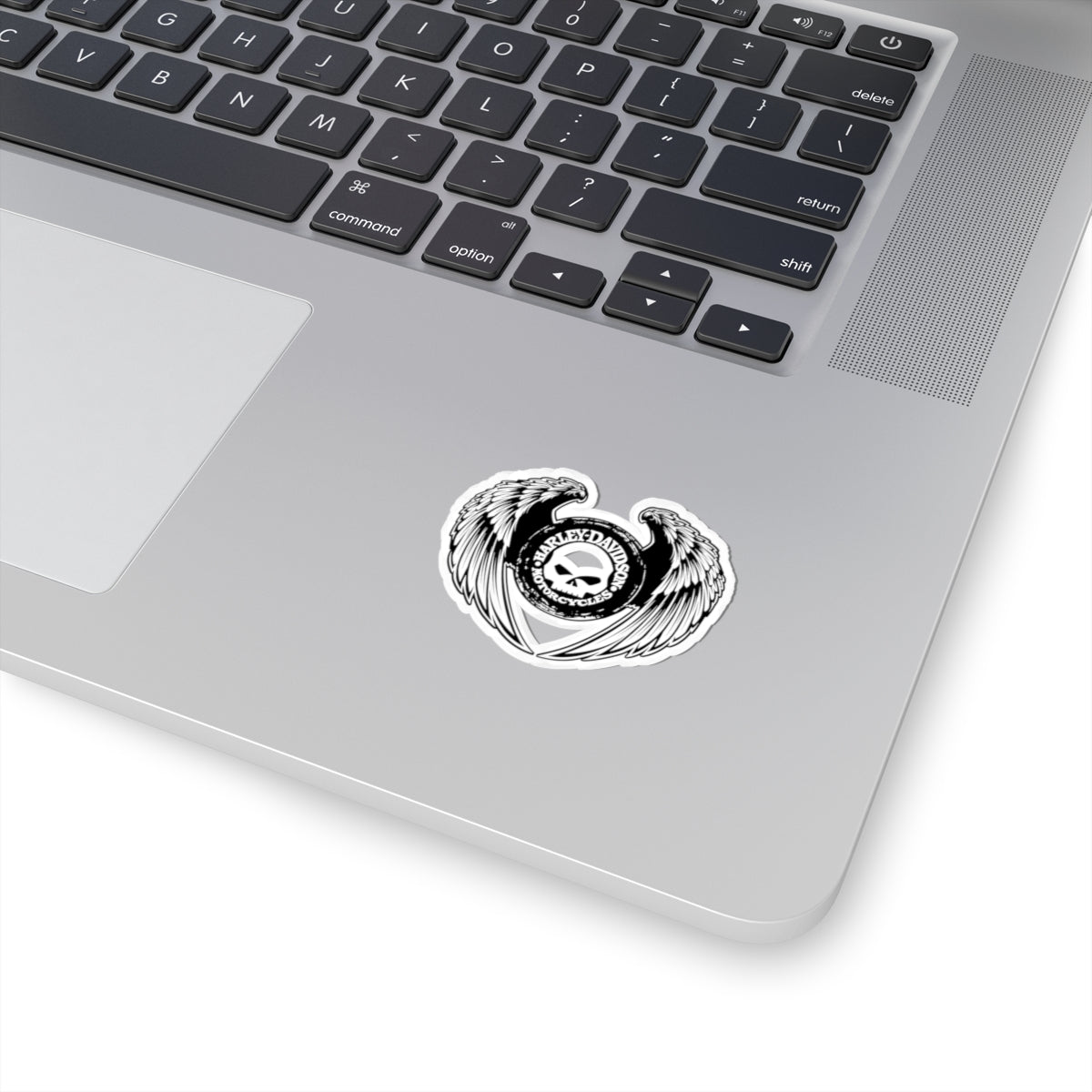 Winged Harley Skull Sticker | Black and White Biker Emblem Decal for Helmets, Toolboxes & Laptops, ArtKiss-Cut Stickers