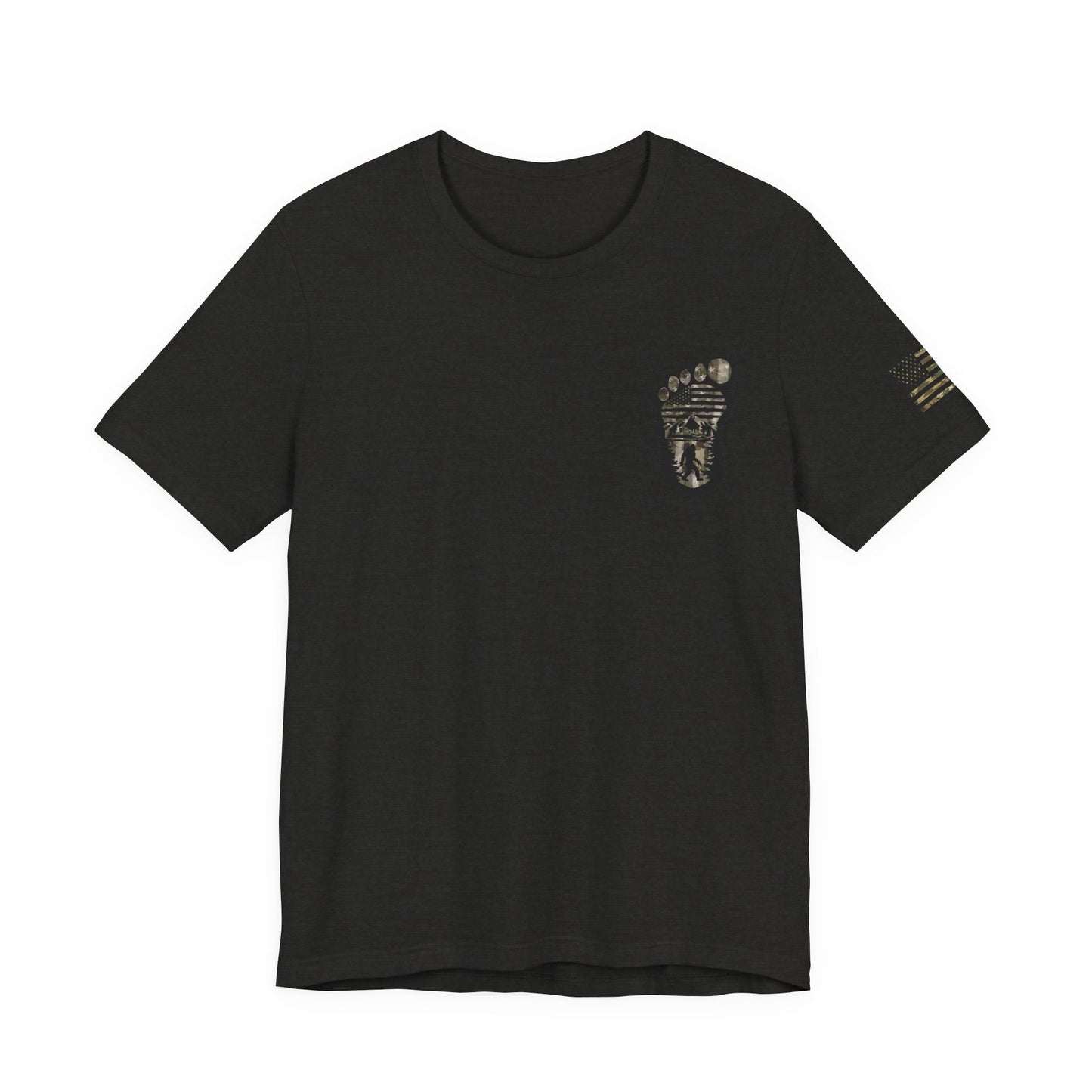 Bigfoot American Flag Camo Tee, Patriotic Sasquatch Shirt, USA Yetti Top, Men's Women's Unisex T-shirt, Cryptid Camouflage