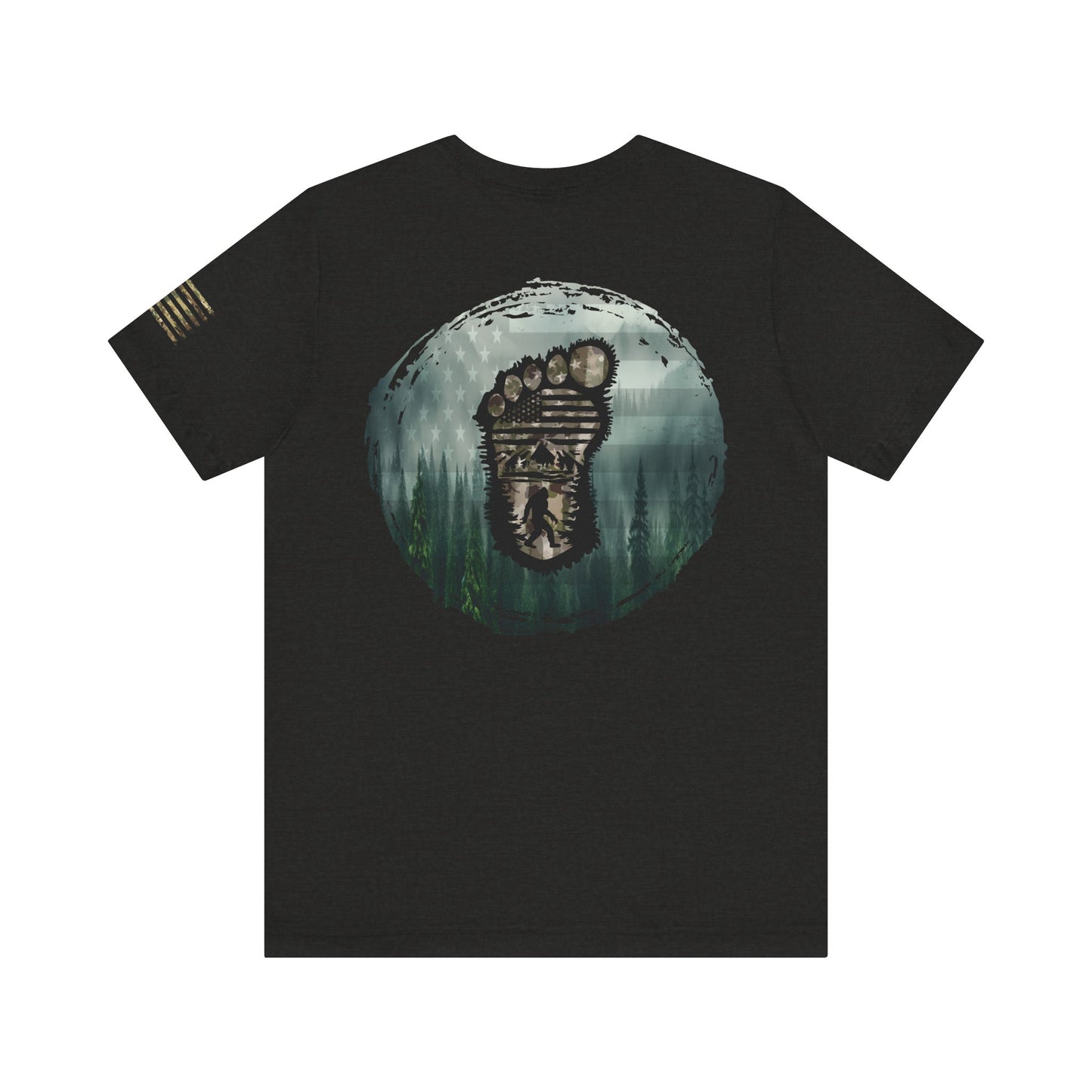 Bigfoot American Flag Camo Tee, Patriotic Sasquatch Shirt, USA Yetti Top, Men's Women's Unisex T-shirt, Cryptid Camouflage