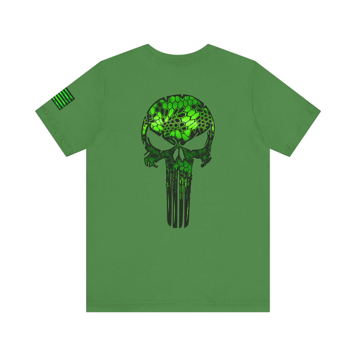 Green Punisher Skull with Hex Camo – Tactical Military Style Grunge Tee