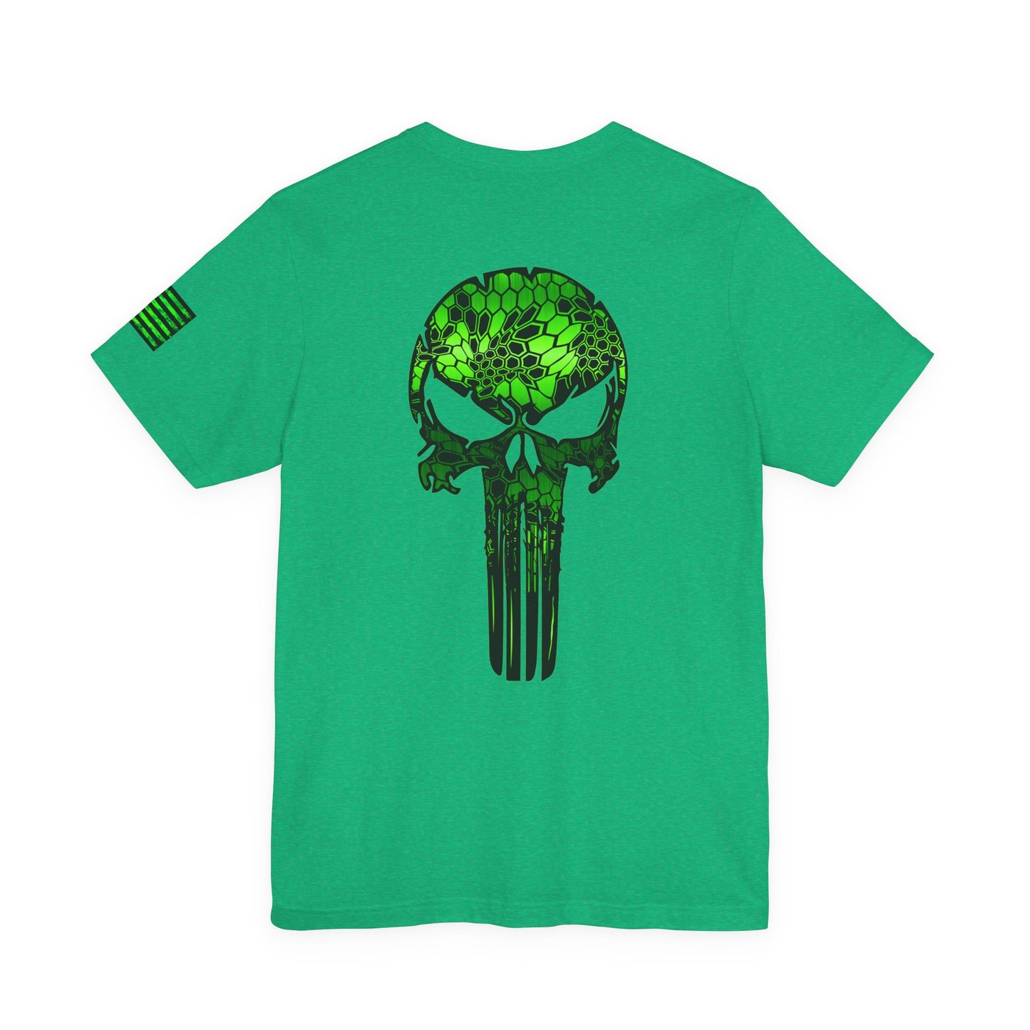 Green Punisher Skull with Hex Camo – Tactical Military Style Grunge Tee