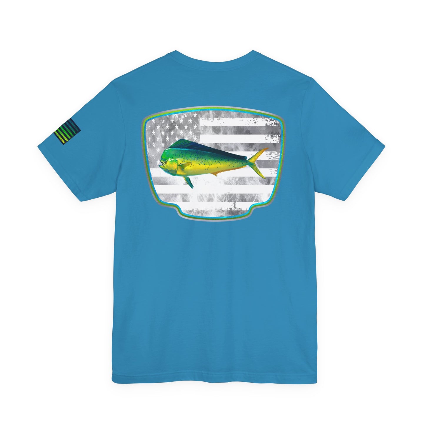 Mahi Mahi Sunglass Badge Tee – White Distressed Flag Fishing Shirt