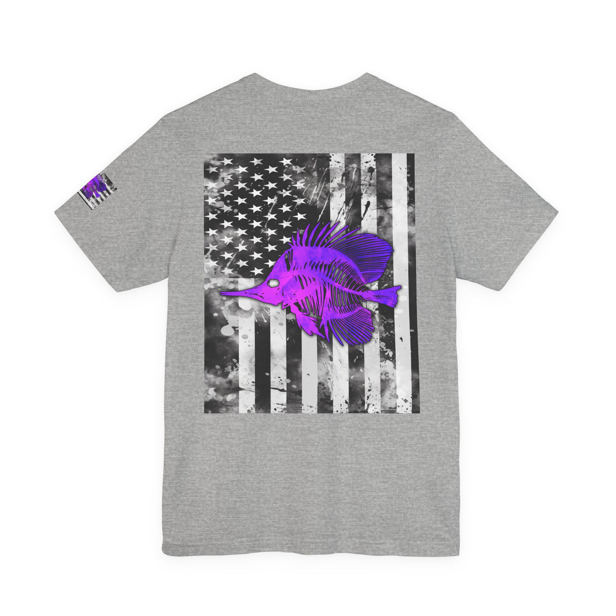 Purple Fish Angler Grunge American Flag Tee, Patriotic USA Shirt, Vintage American Flag