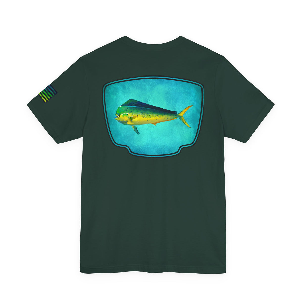 Vibrant Mahi Mahi Badge Tee – Ocean-Inspired Saltwater Fishing Shirt for Men