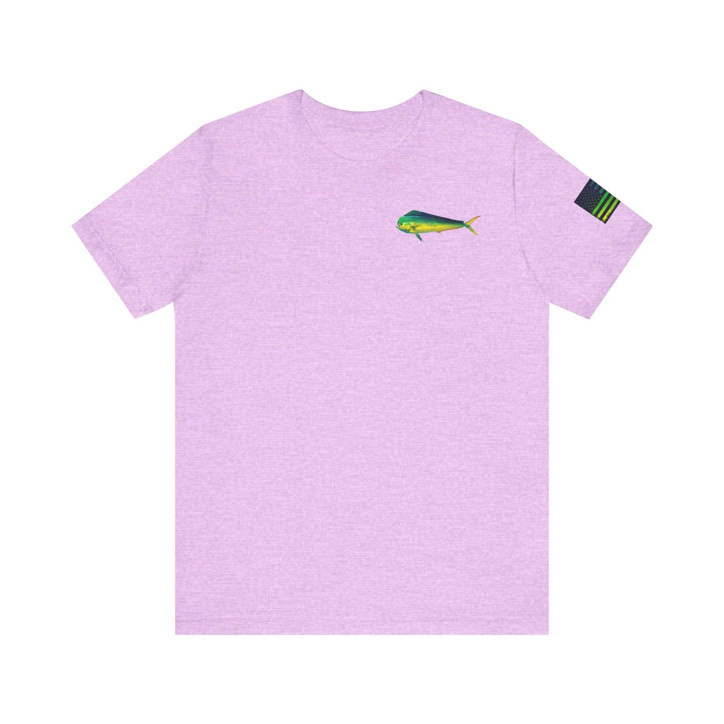 Mahi Mahi Badge Tee with Blackout Flag – Patriotic Saltwater Fishing Shirt