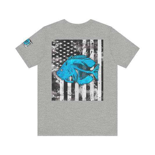 Blue Pearch Angler Grunge American Flag Tee, Patriotic USA Shirt, Vintage American Flag