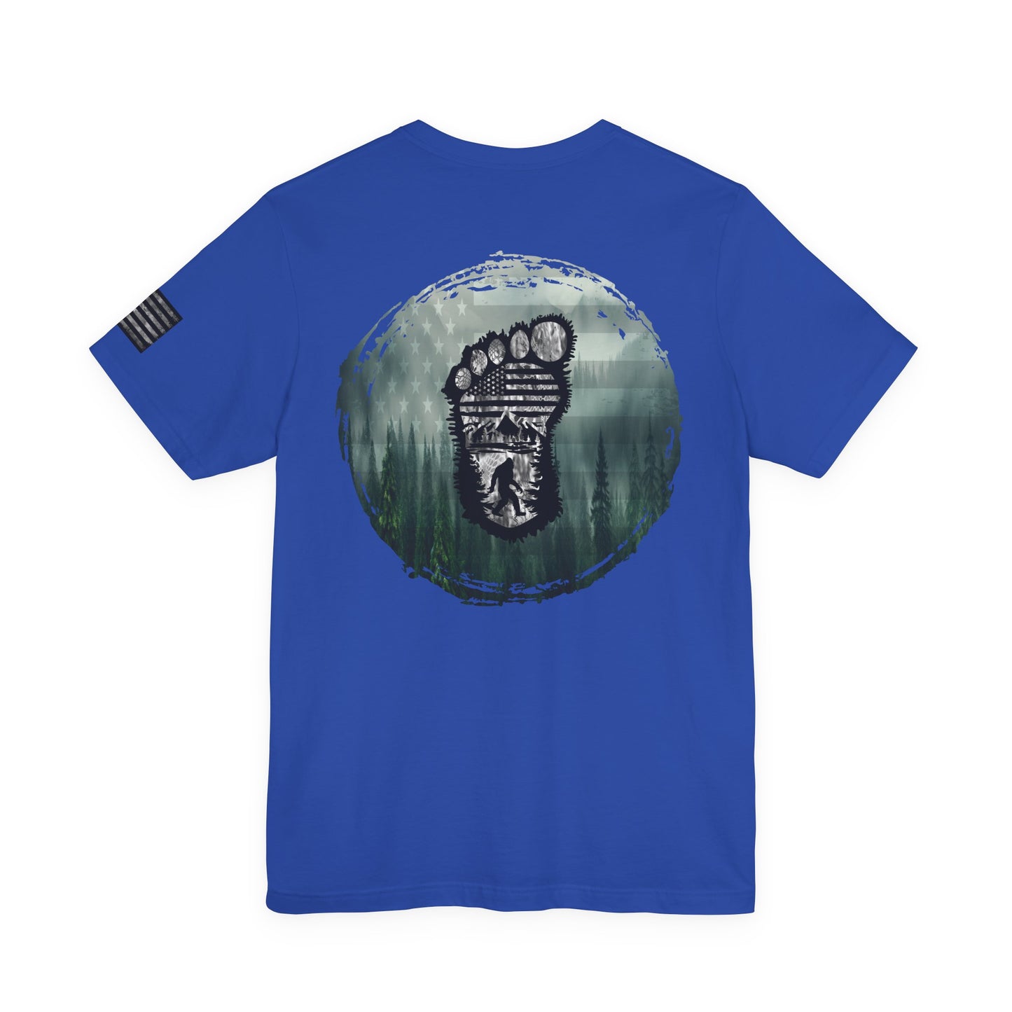 Bigfoot American Flag Camo Tee, Sasquatch Patriotic Shirt, Unisex Graphic Tee, Outdoor Adventure Top, Men's Women's Tee