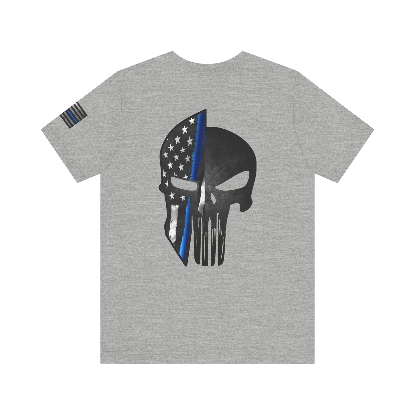 Grunge Spartan Helmet Thin Blue Line American Flag T-Shirt – Honor & Valor Police Tribute Tee