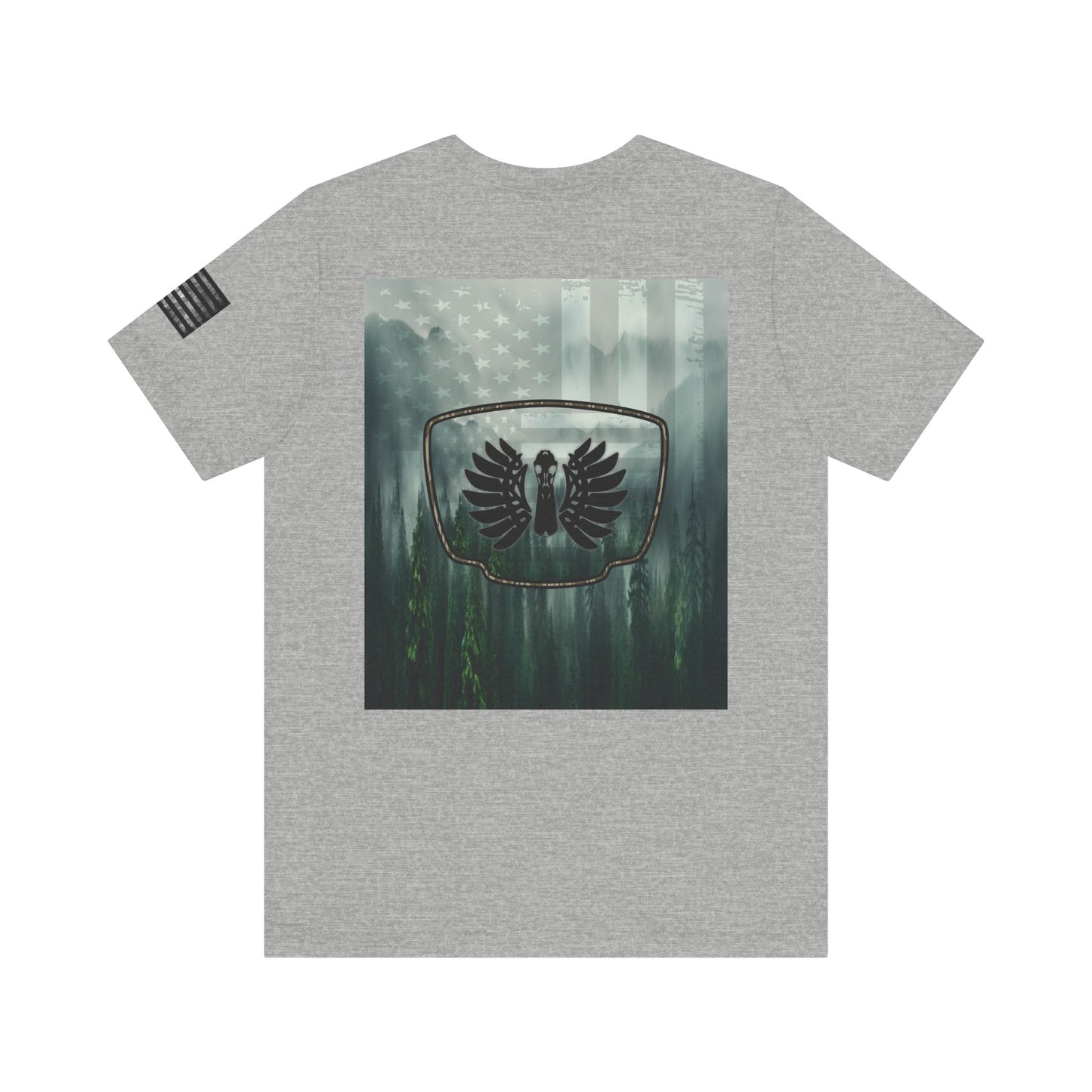 The Forest Duck Hunt Badge T-Shirt – Mossy Camo Print, Crossed Guns & Duck Skull Graphic
