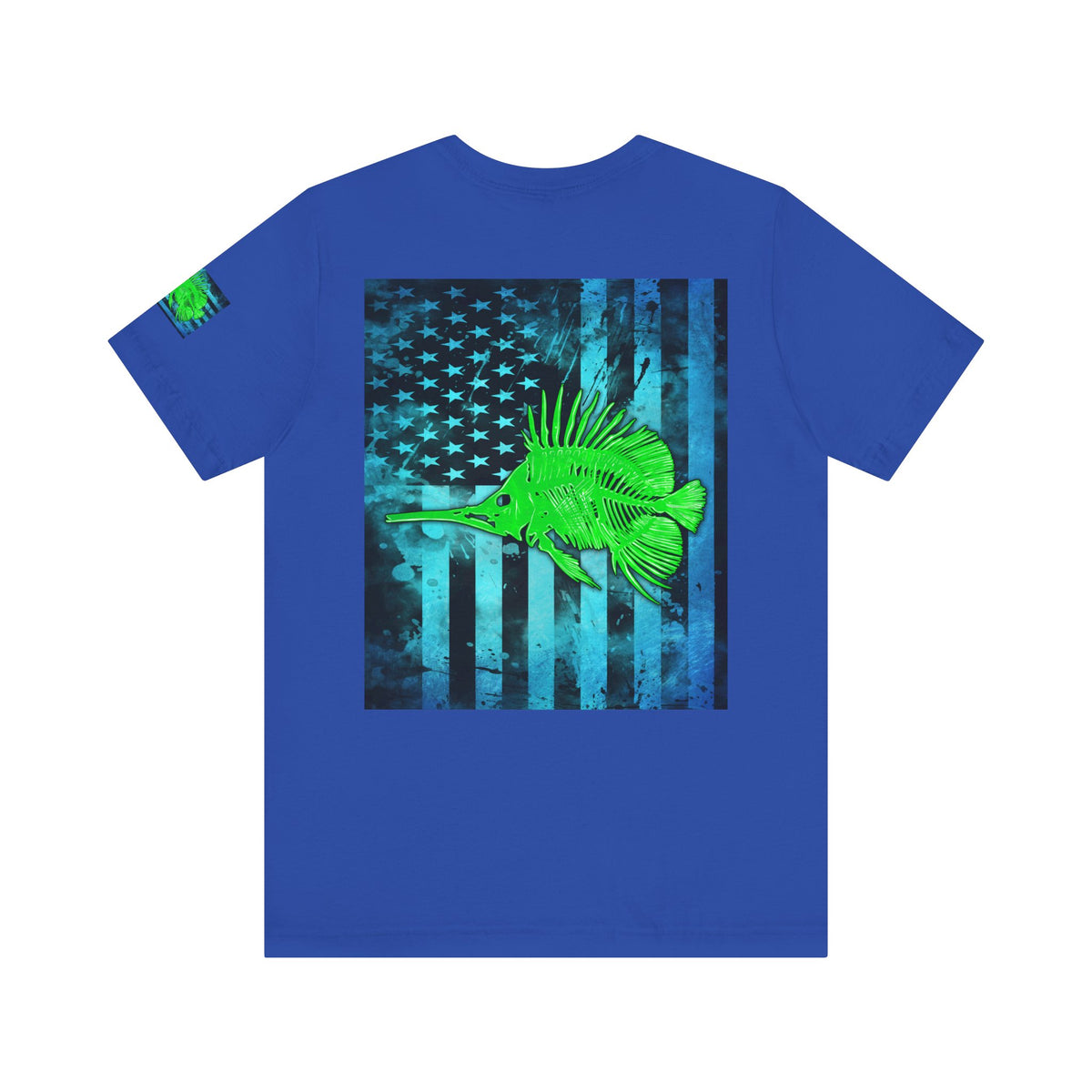 Green Fish Grunge American Flag Tee, Patriotic USA Shirt, Vintage American Flag