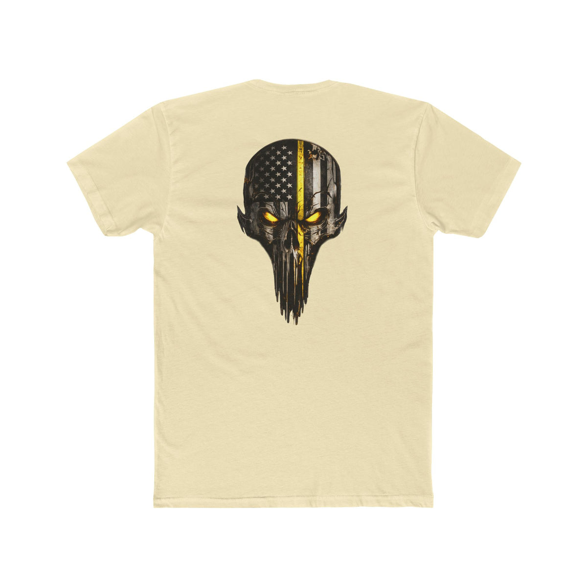 Thin Yellow Line Skull Tee — American Flag Shield & Back Skull Graphic